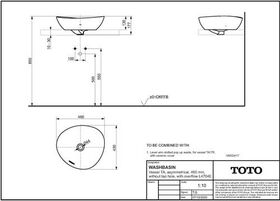 TOTO TA Aufsatzwaschtisch 465mm o HL m Überlauf asymmetrisch we