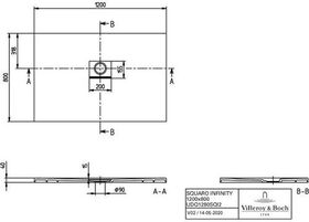 V&B Duschwanne SQUARO INFINITY R-eck1200x800x40mm anthrazit