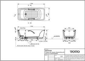 TOTO FLOATING Badewanne freist mit Wannengriff eckig we matt