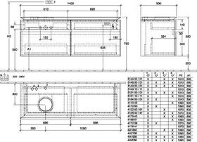 V&B Waschtischunterschrank LEGATO 1400x550x500mm Glossy White