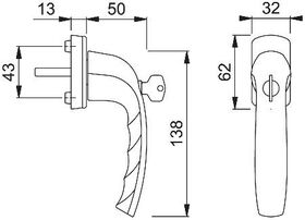 Fenstergriff NY 0810SVS/U10 Alu.F9/stahlfarbig 32mm abschl.HOPPE