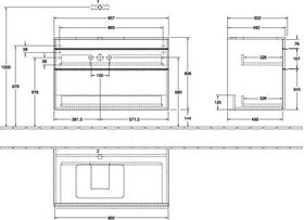 V&B Waschtischunterschrank VENTICELLO 957x606x502mm Griff Copper Glossy Grey