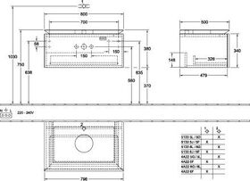 V&B Waschtischunterschrank LEGATO 800x380x500mm m Beleuchtung Glossy White