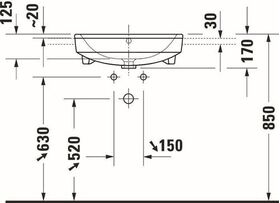 Halbeinbauwaschtisch Duravit No.1 weiß, mit Überlauf, 1 Hahnloch 550x460mm