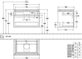 V&B Waschtischunterschrank LEGATO 800x550x500mm m Beleuchtung Glossy White