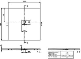 V&B Duschwanne SQUARO INFINITY Quadrat 1200x1200x40mm stone white