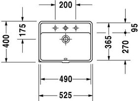 Duravit Einbauwaschtisch STARCK 3 m ÜL HLB 490x365mm 1 Hahnloch weiß