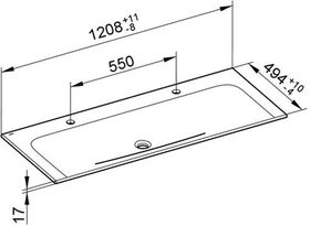 Keuco Keramik-Waschtisch X-LINE 1208x17x494mm m 2x1L-Boh we