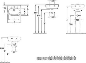 V&B Handwaschbecken Compact O.NOVO 500x400mm f 3-L Arm mit ÜL we