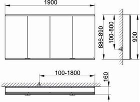 Keuco Spiegelschrank ROYAL MODULAR 2.0 Breite 1900mm Höhe 900mm Tiefe 160mm