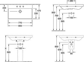 V&B Schrankwaschtisch AVENTO 800x470mm f 3-L Arm ge m ÜL Sto wh cplus