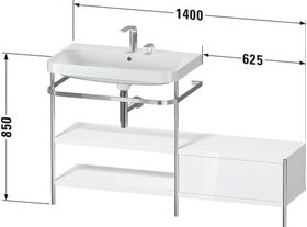 Duravit Waschtischset HAPPY D.2 PLUS 1400x490mm ohne Hahnloch weiß hochglanz