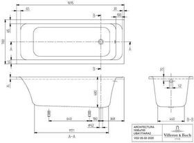 V&B Whirlpoolsystem ARCHITECTURA m BW R-eck 1700x700 Tech. Pos 2 we