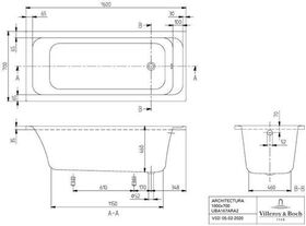 V&B Whirlpoolsystem ARCHITECTURA m BW R-eck 160x70 Tech. Pos 2 we