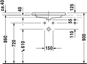 Duravit Einbauwaschtisch 2ND FLOOR m ÜL HLB 600x430mm 1 HL Innenbecken weiß