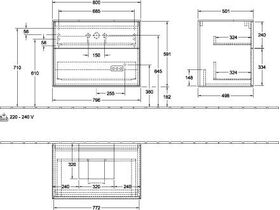 V&B Waschtischunterschrank FINION 800x603x501mm Abdpl Glas bl Matt Peony