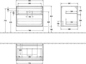 V&B Waschtischunterschrank FINION 800x603x501mm AP Glas wh ma wh ma lacq.