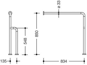 Hewi Boden-Wandstützgriff SERIE 801 B 834mm, H 850mm, d= 33mm tiefschwarz