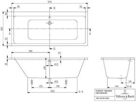 V&B Whirlpoolsystem SUBWAY m BW R-eck 180x80 Tech. Pos 2 we