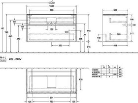 V&B Waschtischunterschrank COLLARO 100x54,8x50cm WT mttg m LED-B. glos. gr