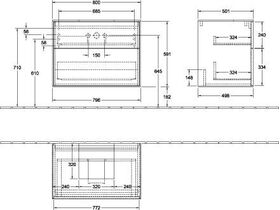 V&B Waschtischunterschrank FINION 800x603x501mm Abdpl Glas bl ma Wln ven