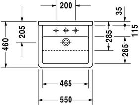 Duravit Halbeinbauwaschtisch STARCK 3 m ÜL HLB 550x460mm 1 Hahnloch weiß