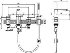 V&B 4-Loch-Wannenbatterie CONUM 455x124x165mm chrom