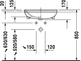 Duravit Halbeinbauwaschtisch DURASTYLE m ÜL HLB 550x455mm 1 Hahnloch weiß WG