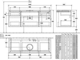 V&B Waschtischunterschrank LEGATO 1400x550x500mm Glossy White