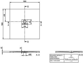 V&B Duschwanne SQUARO INFINITY Quadrat 1000x1000x40mm stone white