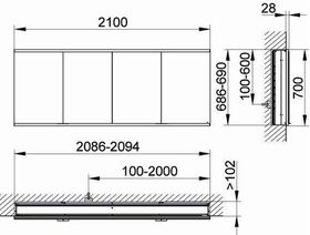 Keuco Spiegelschrank ROYAL MODULAR 2.0 Breite 2100mm Höhe 700mm Tiefe 160mm