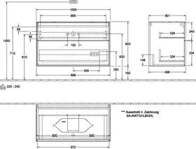 V&B Waschtischunterschrank FINION 1000x603x501mm AP Glas wh ma bl ma lacq.