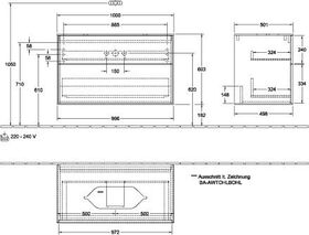 V&B Waschtischunterschrank FINION 1000x603x501mm Abdpl Glas bl Matt Peony