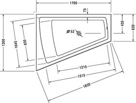 Duravit Badewanne PAIOVA 1700x1300mm, 1 Rückenschräge links weiß