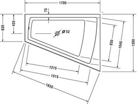 Duravit Badewanne PAIOVA 1700x1300mm, 1 Rückenschräge rechts weiß