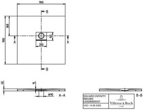 V&B Duschwanne SQUARO INFINITY Quadrat 900x900x40mm grau