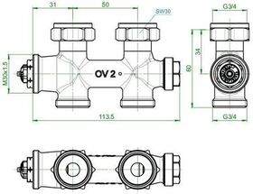 OV Zweirohrarmatur Multiblock T Durchgang, 3/4Zoll ÜMx3/4Zoll AG