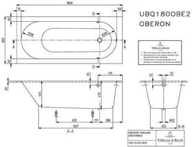 V&B Whirlpoolsystem OBERON m BW R-eck 180x80 Tech. Pos 1 we