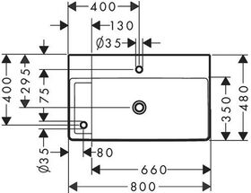 HG Waschtisch Xelu Q m 2 HL o ÜL 800x480mm Ablage links weiß