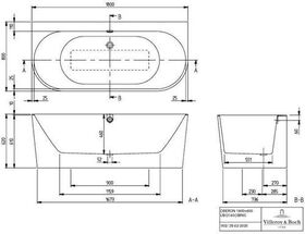 V&B Rückwandbadewanne OBERON 2.0 m Schü i Wannenfarbe 180x80 stone white