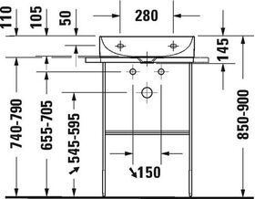 Duravit Waschtisch DURASQUARE o ÜL m HLB 500x470mm 3 Hahnlöcher weiß