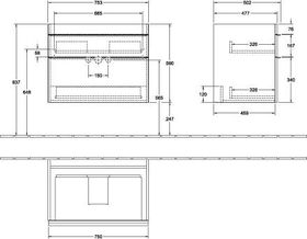 V&B Waschtischunterschrank VENTICELLO 753x590x502mm Griff Copper Glossy Grey