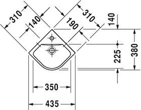 Duravit Eck-Handwaschbecken ME by Starck m ÜL m HLB 435x380mm 1 Hahnloch weiß