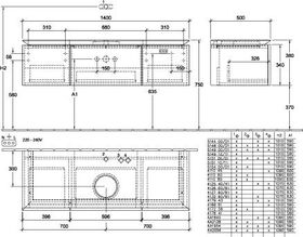 V&B Waschtischunterschrank LEGATO 1400x380x500mm m Be Glossy White