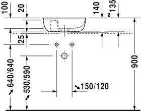 Duravit Aufsatzbecken LUV o ÜL m HLB 420x270mm seitl 1 HL weiß WG