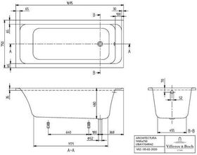 V&B Whirlpoolsystem ARCHITECTURA m BW R-eck 170x75 Tech. Pos 2 we