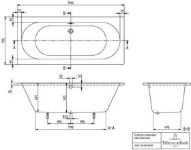 V&B Whirlpoolsystem O.NOVO m BW R-eck 1800x850mm Tech. Pos 2 we