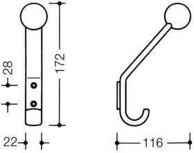 Hewi Garderobenhaken SERIE 477 172mm hoch, mit Kugel aquablau