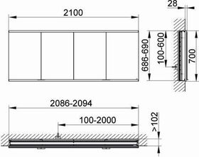 Keuco Spiegelschrank ROYAL MODULAR 2.0 Breite 2100mm Höhe 700mm Tiefe 120mm