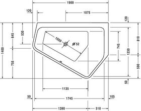 Duravit Badewanne Paiova 5 Ecke rechts, 1900x1400mm weiß